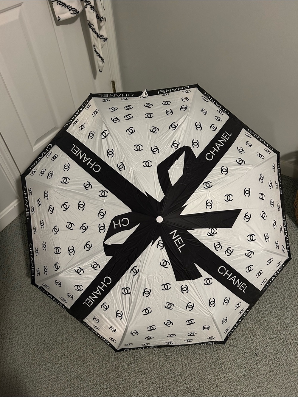 Chanel Black & White Logo Umbrella